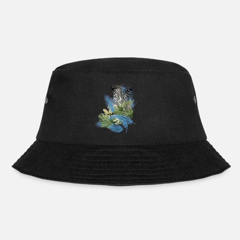 leopard, katze,wildkatze,malerei,blätter,dschungel - Bucket Hat - Schwarz