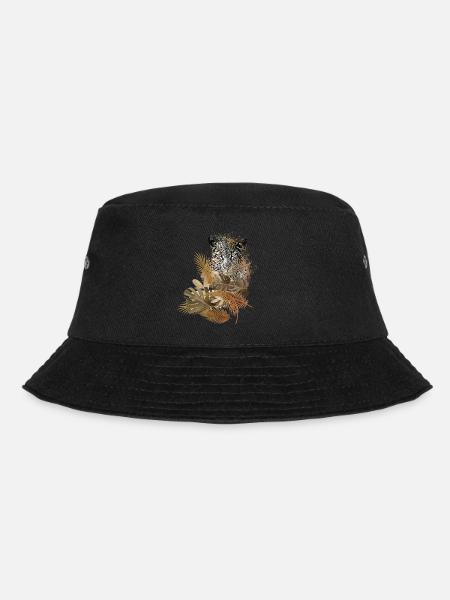 leopard, katze,wildkatze,malerei,blätter,gold - Bucket Hat - Schwarz