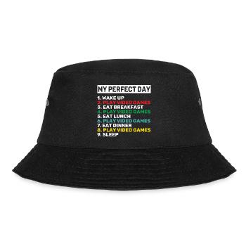 My Perfect Day Wake Up Play Video Games Eat Breakf - Bucket Hat - Schwarz - Vorne - Lela (165cm)