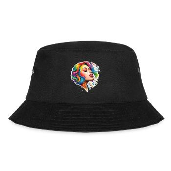 Frau / hübsch / Porträt / buntes Haar / Model - Bucket Hat - Schwarz - Vorne - Lela (165cm)