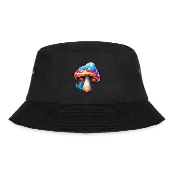 Pilz / Mushroom / Wiese / Wald / Goa / Psy - Bucket Hat - Schwarz - Vorne - Lela (165cm)