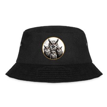 Eulenfamilie - grafisches Eulenmotiv mit vier Uhus - Bucket Hat - Schwarz - Vorne - Lela (165cm)