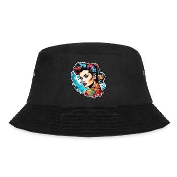 Rockabilly / Pin-up Girl / Frauenpower / 50er - Bucket Hat - Schwarz - Vorne - Lela (165cm)