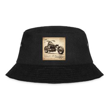 Bauplan / Sepia / Vintage / Retro / Motorrad - Bucket Hat - Schwarz - Vorne - Lela (165cm)
