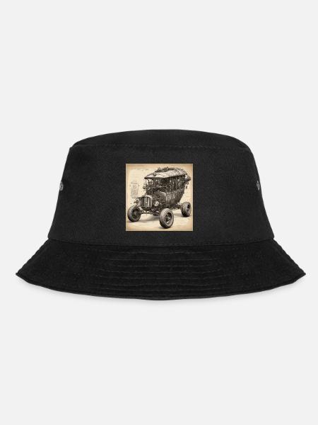 Bauplan / Sepia / Vintage / Retro / Auto - Bucket Hat - Schwarz