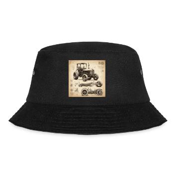Bauplan / Sepia / Vintage / Retro / Traktor - Bucket Hat - Schwarz - Vorne - Lela (165cm)