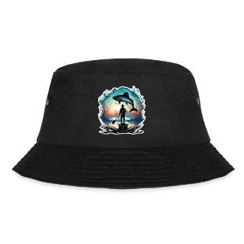 Angler Siluette / angeln / Fisch / See / Sport - Bucket Hat - Schwarz - Vorne - Lela (165cm)