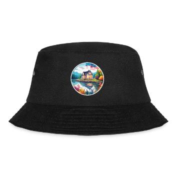 Haus am See / Hütte / See / Berge / Natur /Wald - Bucket Hat - Schwarz - Vorne - Lela (165cm)