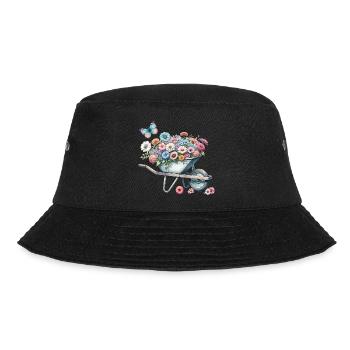 Schubkarre gefüllt mit pastellfarbenen Blumen - Bucket Hat - Schwarz - Vorne - Lela (165cm)