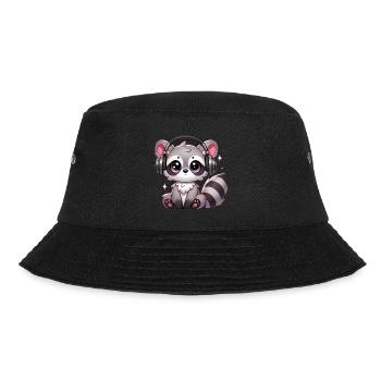 Niedlicher Waschbär mit Kopfhörern Cartoon - Bucket Hat - Schwarz - Vorne - Lela (165cm)