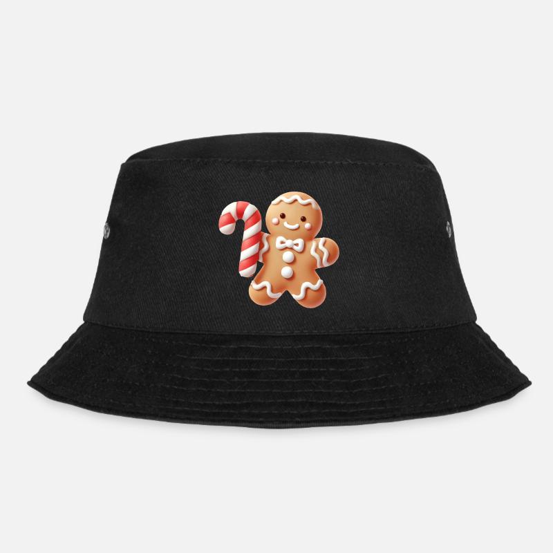 Fröhlicher Lebkuchenmann mit Zuckerstange - Bucket Hat - Schwarz