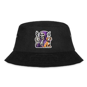 Skelett Kaffee Liebhaber mit Hund - Bucket Hat - Schwarz - Vorne - Lela (165cm)