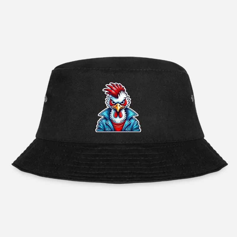 Stylische Vogel in Jeansjacke - Bucket Hat - Schwarz