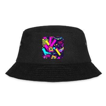 80er Neon Style Vintage Remix - Bucket Hat - Schwarz - Vorne - Lela (165cm)
