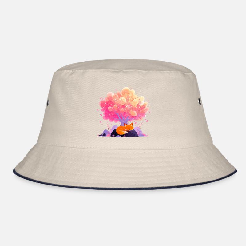 Dream Blossom Tree with Sleeping Fox Bucket Hat