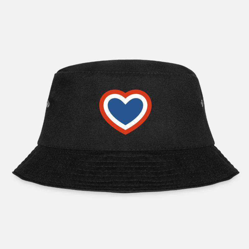 Concentric Red White and Blue Heart - Bucket Hat - black