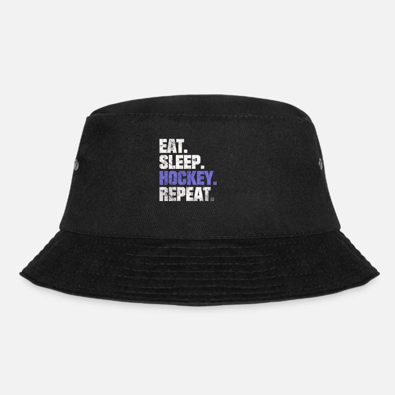 EAT SLEEP HOCKEY REPEAT EISHOCKEY SPRÜCHE GESCHENK - Bucket Hat - Schwarz