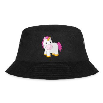 Pinkes glückliches Comic Einhorn - Bucket Hat - Schwarz - Vorne - Lela (165cm)