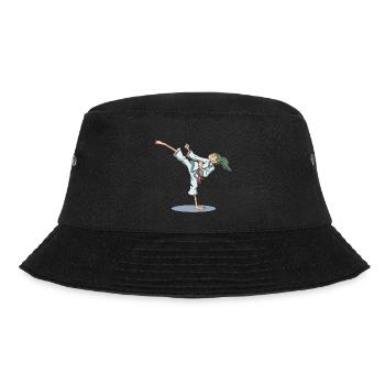 Karate Fuß Kick über Kopf - Bucket Hat - Schwarz - Vorne - Lela (165cm)