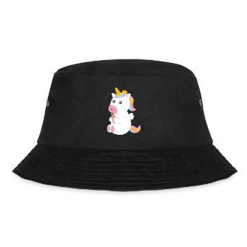 Süßes sitzendes Einhorn mit Getränk - Bucket Hat - Schwarz - Vorne - Lela (165cm)