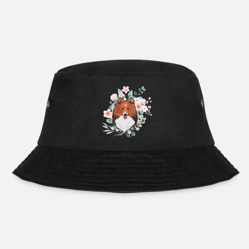 Zobel Shetland Schäferhund mit Blumen - Bucket Hat - Schwarz