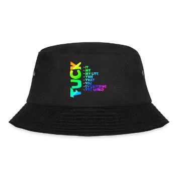 FUCK YOU | ME | THIS | EVERYTHING - Bucket Hat - Schwarz - Vorne - Lela (165cm)