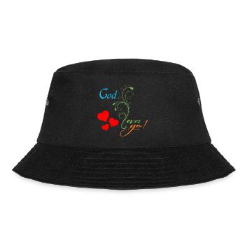 Gott liebt Dich / God loves you - Bucket Hat - Schwarz - Vorne - Lela (165cm)