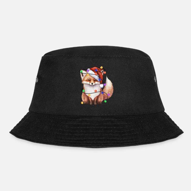 Fuchs mit Weihnachtmütze und Lichter - Bucket Hat - Schwarz