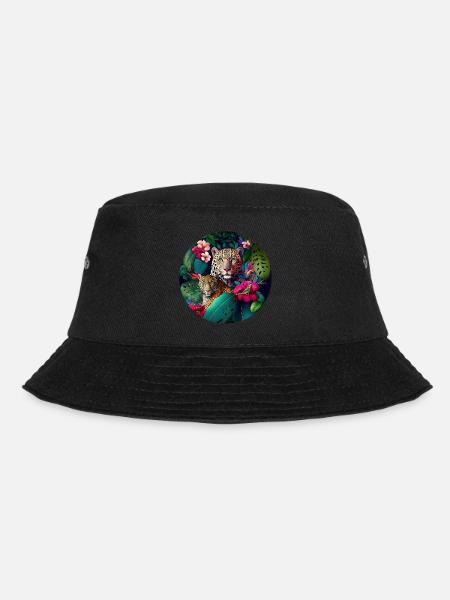 Leopard Dschungel Blumen - Bucket Hat - Schwarz