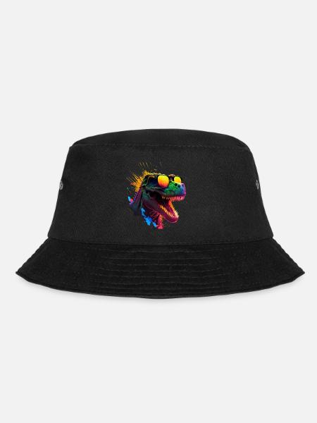 cool dino with sunglasses in black light style - Bucket Hat - black