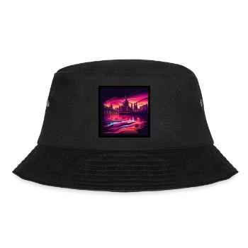 Skyline of Dresden in the evening light Vaporwave optics - Bucket Hat - black - Front - Lela (165cm)