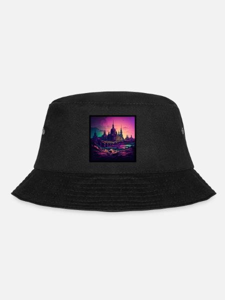 Skyline von Dresden im Abendlicht Vaporwave Optik - Bucket Hat - Schwarz