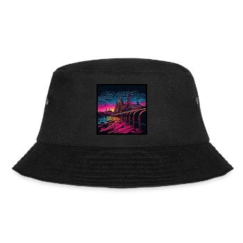 Skyline of Dresden in the evening light Vaporwave optics - Bucket Hat - black - Front - Lela (165cm)