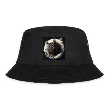 kunstvoller Segler-Kompass auf hoher See - Bucket Hat - Schwarz - Vorne - Lela (165cm)