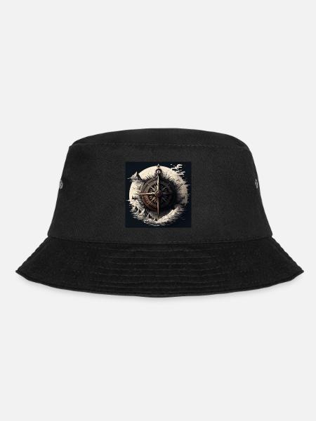 kunstvoller Segler-Kompass auf hoher See - Bucket Hat - Schwarz