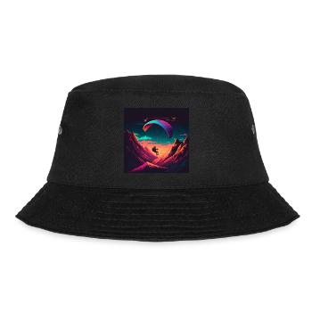 Vaporwave Stil, Gleitschirmflug in der Natur - Bucket Hat - Schwarz - Vorne - Lela (165cm)