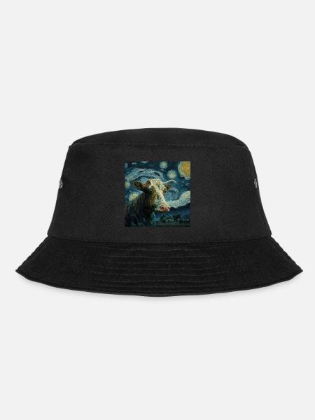 Kuh Van Gogh Style Sternenhimmel Nachts Cool - Bucket Hat - Schwarz