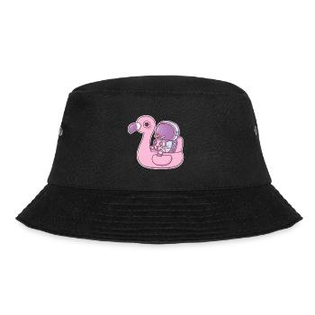 Lustiger Astronaut chillt auf Flamingo Pool Float - Bucket Hat - Schwarz - Vorne - Lela (165cm)