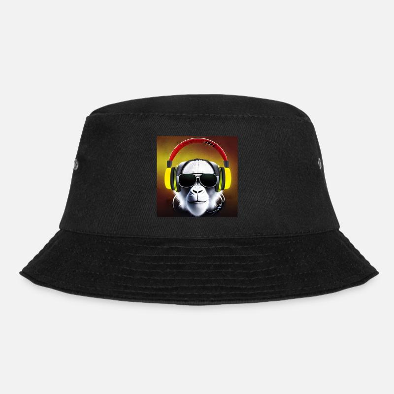 Affe mit Kopfhörern - Bucket Hat - Schwarz