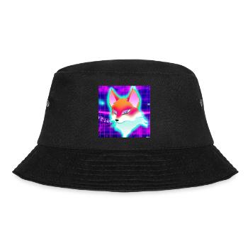 Kitsun Vaporwave Japanische Kami Vaporwave Kitsune - Bucket Hat - Schwarz - Vorne - Lela (165cm)