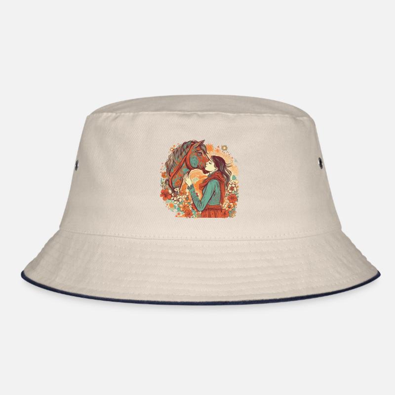 Wunderschönes Boho Pferdemotiv mit Frau/Mädchen Bucket Hat