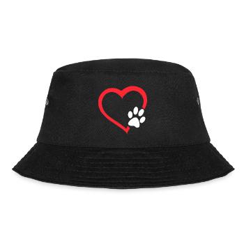 Red heart with white dogs paw. Dog # - Bucket Hat - black - Front - Lela (165cm)