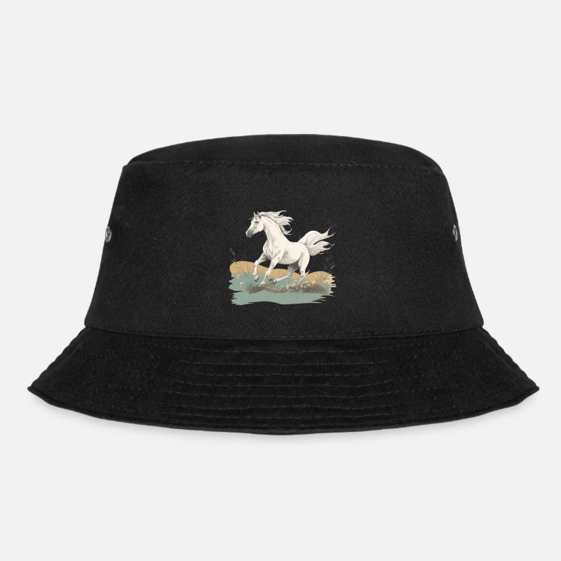 Realistisches Gemälde im Stil des weißen Pferdes auf einer Wiese - Bucket Hat - Schwarz
