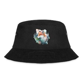 Fuchs Fuchskopf Natur Wildnis Wald Bäume Berge - Bucket Hat - Schwarz - Vorne - Lela (165cm)