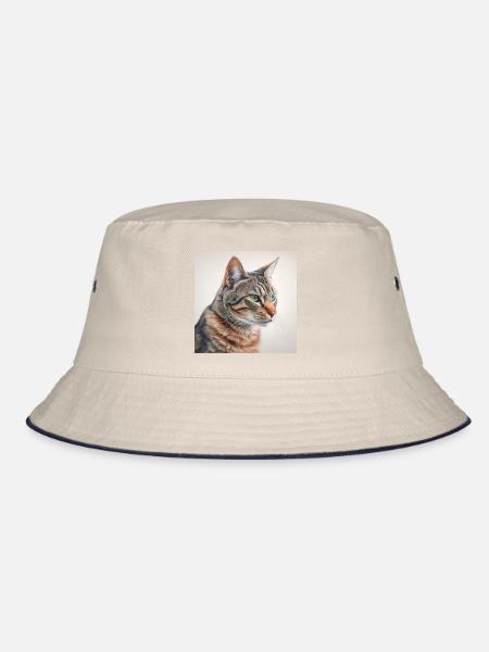 Katze - Bucket Hat - Natur/Navy - Vorne