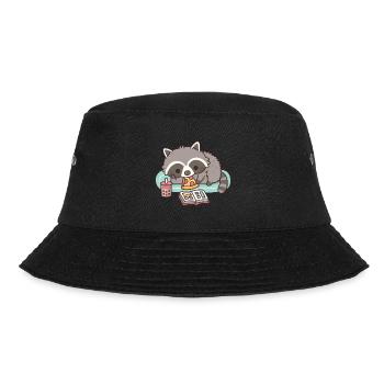 Niedlicher Waschbär isst Pizza und liest Manga - Bucket Hat - Schwarz - Vorne - Lela (165cm)