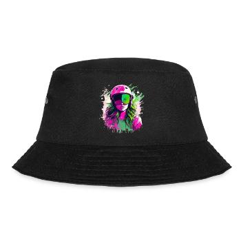 Vintage Frau mit Helm - Bucket Hat - Schwarz - Vorne - Lela (165cm)