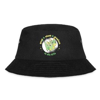 Drache - erster Tag in der KiTa - Bucket Hat - Schwarz - Vorne - Lela (165cm)