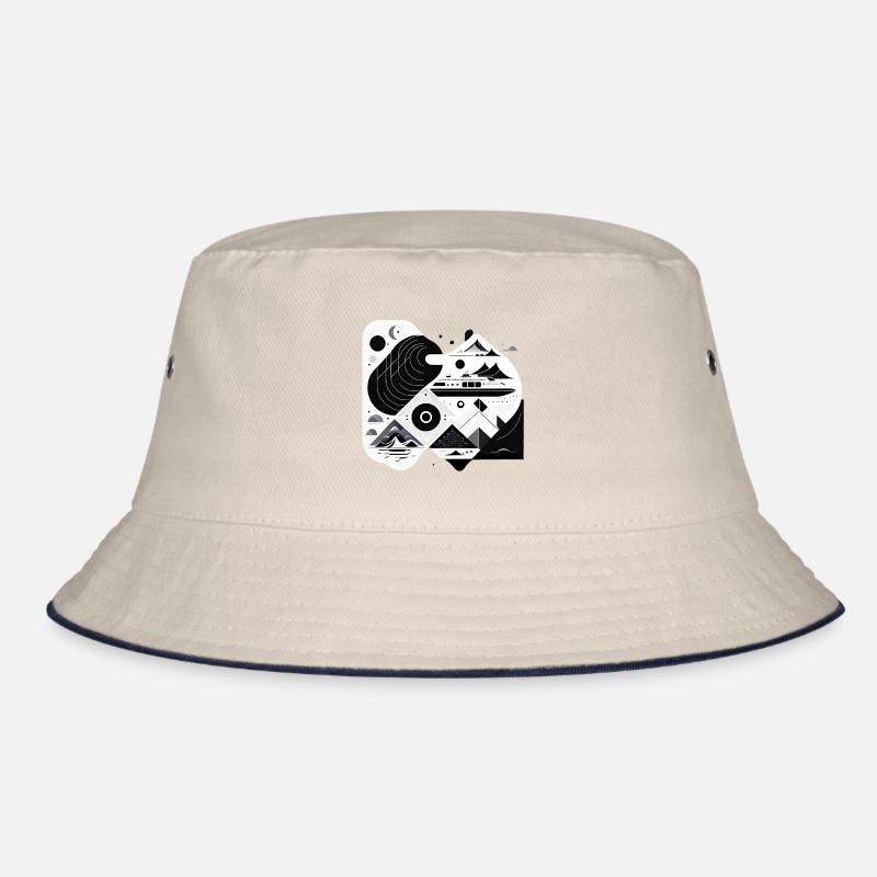 Collage Modern Style/ Mountains, Ship Landscape Bucket Hat