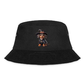 Dachshund Hexe mit Hexenhut Halloween Dackel - Bucket Hat - Schwarz - Vorne - Lela (165cm)